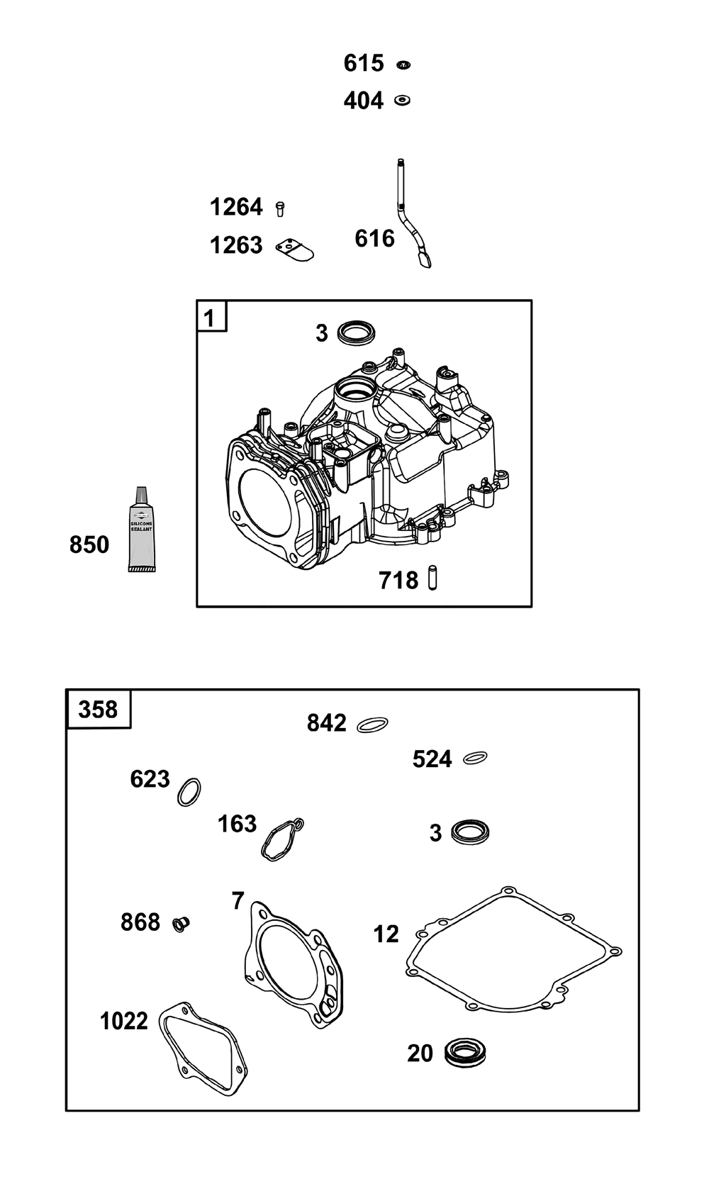 Cylinder Group Diagram and Parts List for 103M02-0113-F1 100000 - 19Z999 Briggs and Stratton Engine